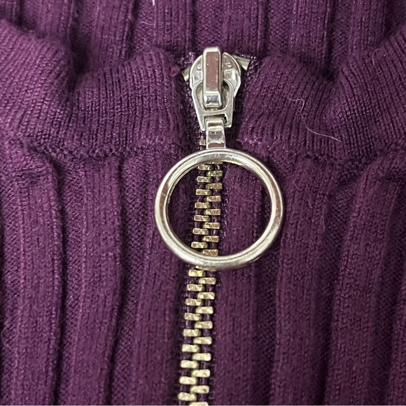 Vintage Y2K INC Purple Ribbed Half Zip Sweater PM | Slim Fit Cropped Knit Forest - Picture 9 of 11
